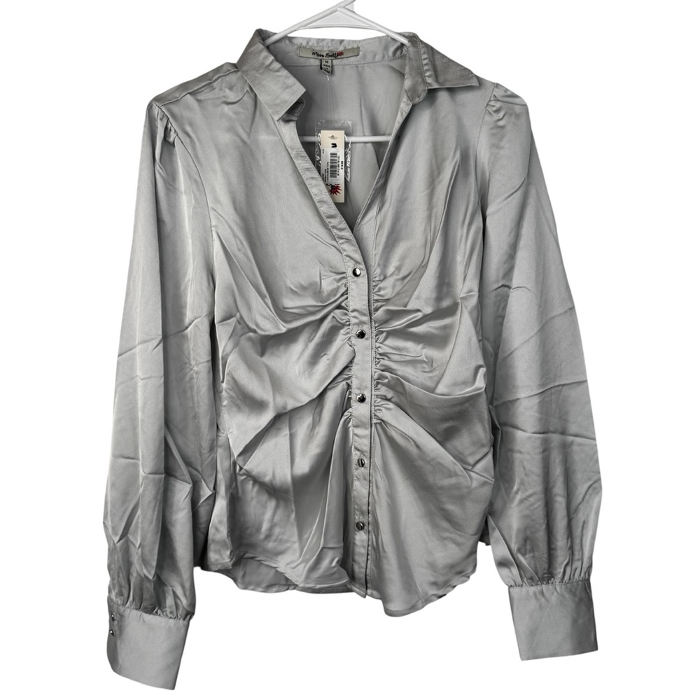 Miss Selfie Long Sleeve Blouse - Silver Grey